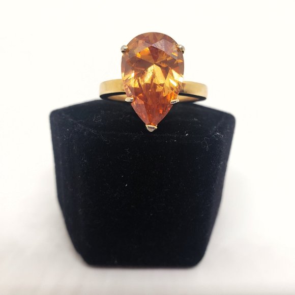 Simulated Orange-Yellow Pear Shaped Gemstone Ring Size 8 - Picture 3 of 10